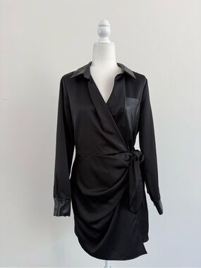 DKNY mock wrap dress with vegan leather/PU accents